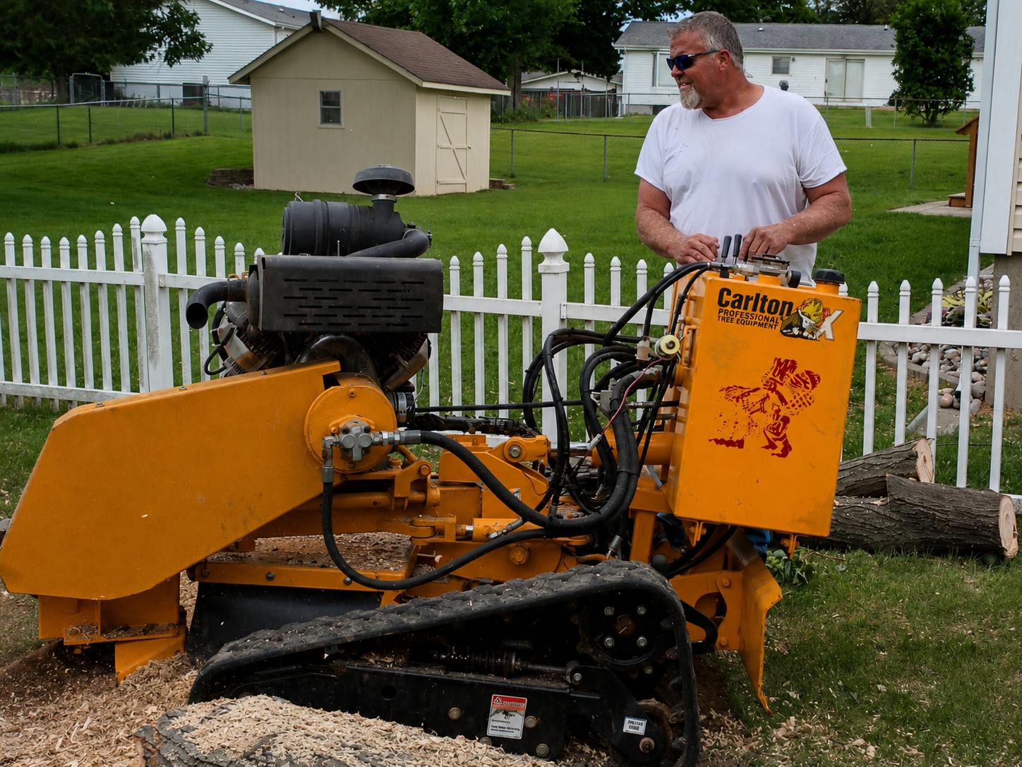 Earl with stump grinder on job site